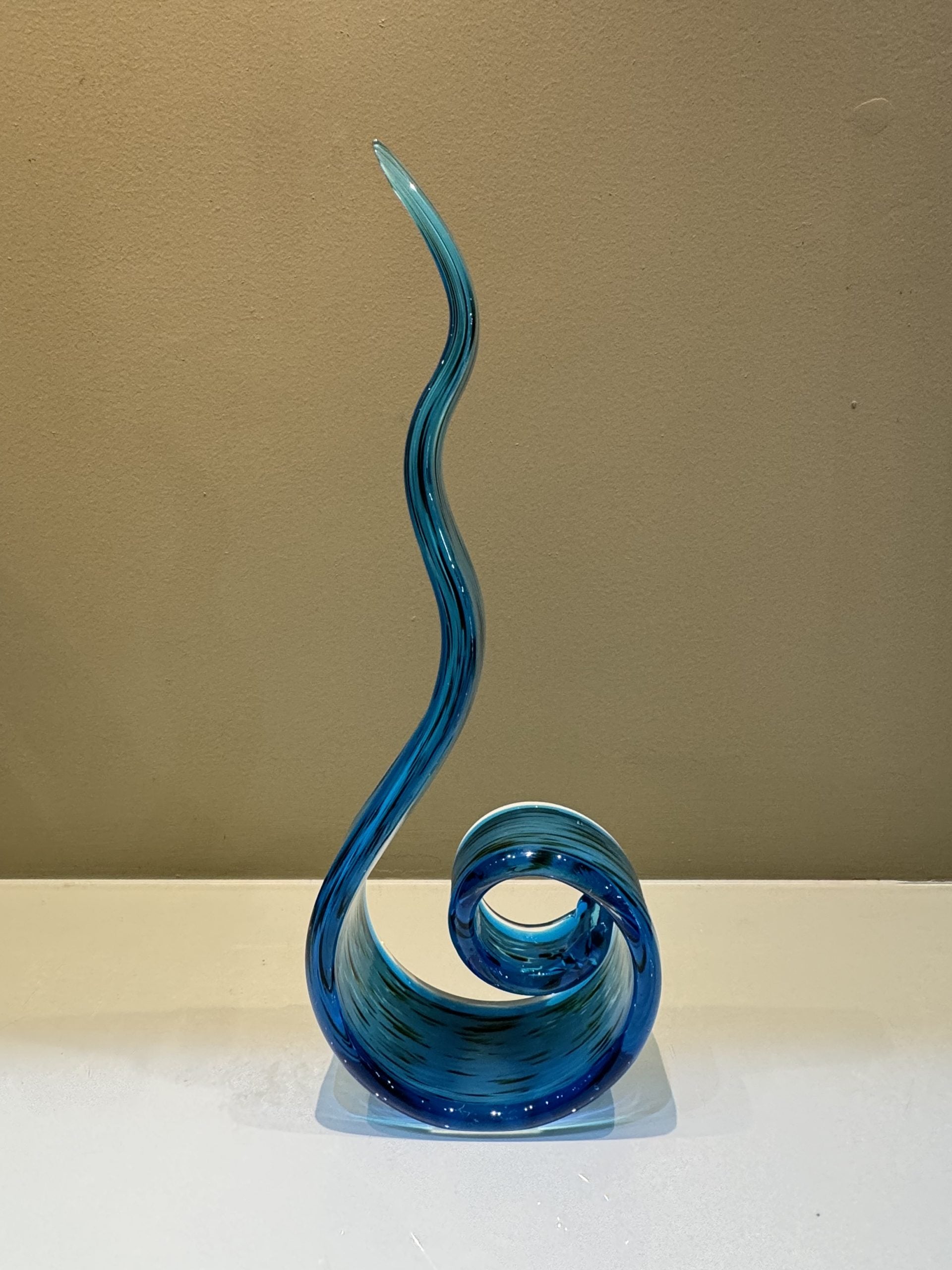Murano Glass Contemporary Sculpture Ribbon Swirl Art Glass Blue